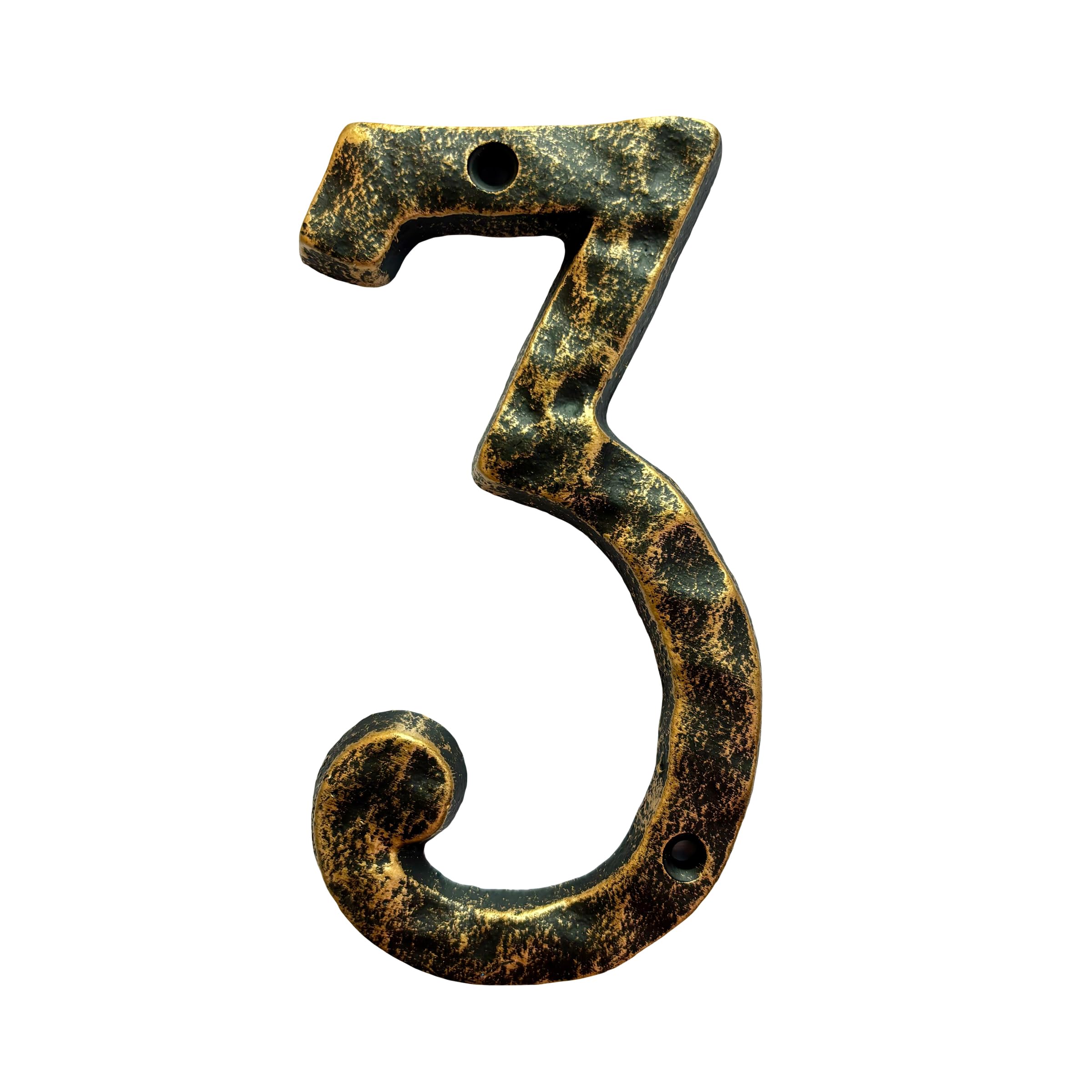 5.5 Inch Cast Iron House Numbers - Hammered Finish Mailbox Numbers - Metal Address Plaque Numerals - Weatherproof, Easy to Install, Soild Home Decor/Number 3