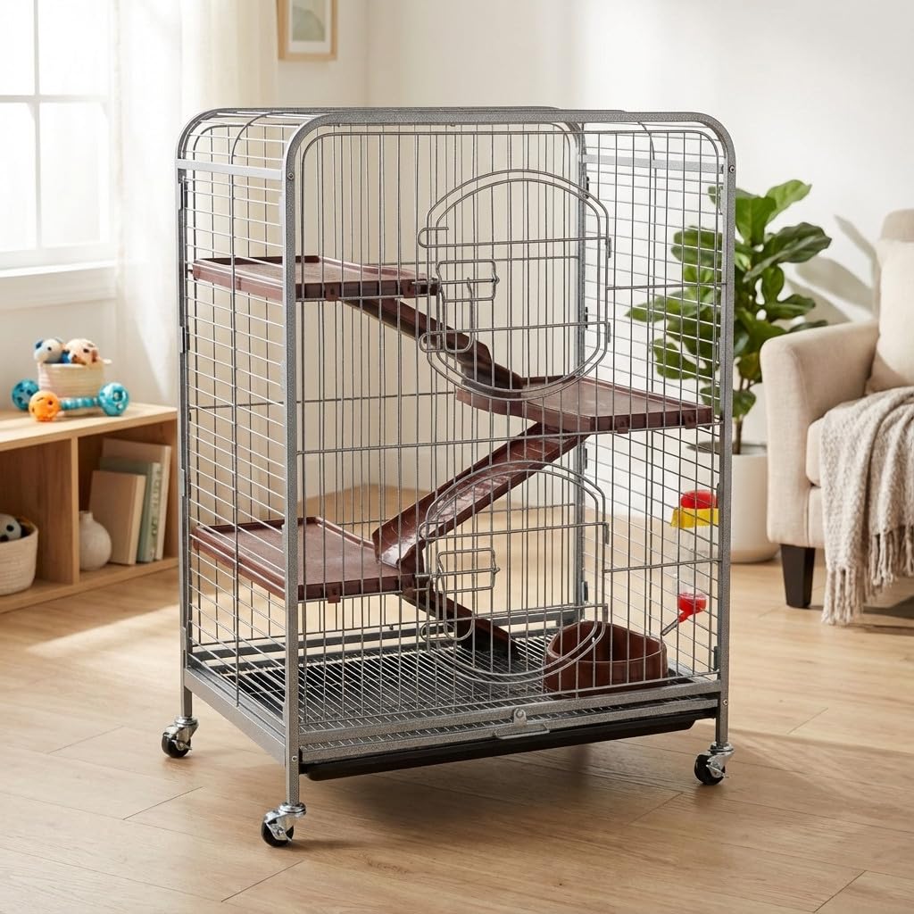 Suinga Jaula para Roedores con Ruedas para Hámster, Hábitar para Hámster, Jaula de Viaje, 64x43x92 cm - Jaula de Hamster