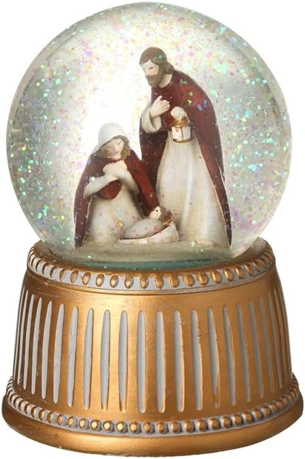 Heaven Sends Gold Holy Scene Snow Globe With Music – Nativity Scene Christmas Decoration With Glitter Water Dome And Traditional Tune