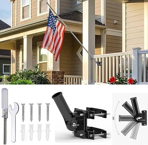 BUJ Soporte para mástil de bandera sin perforar para barandilla, soporte de poste de bandera para porche y riel de cerca, balcón de apartamento, BUJ Soporte para mástil de bandera sin perforar para barandilla, soporte de poste de bandera para porche y riel de cerca, balcón de apartamento,
