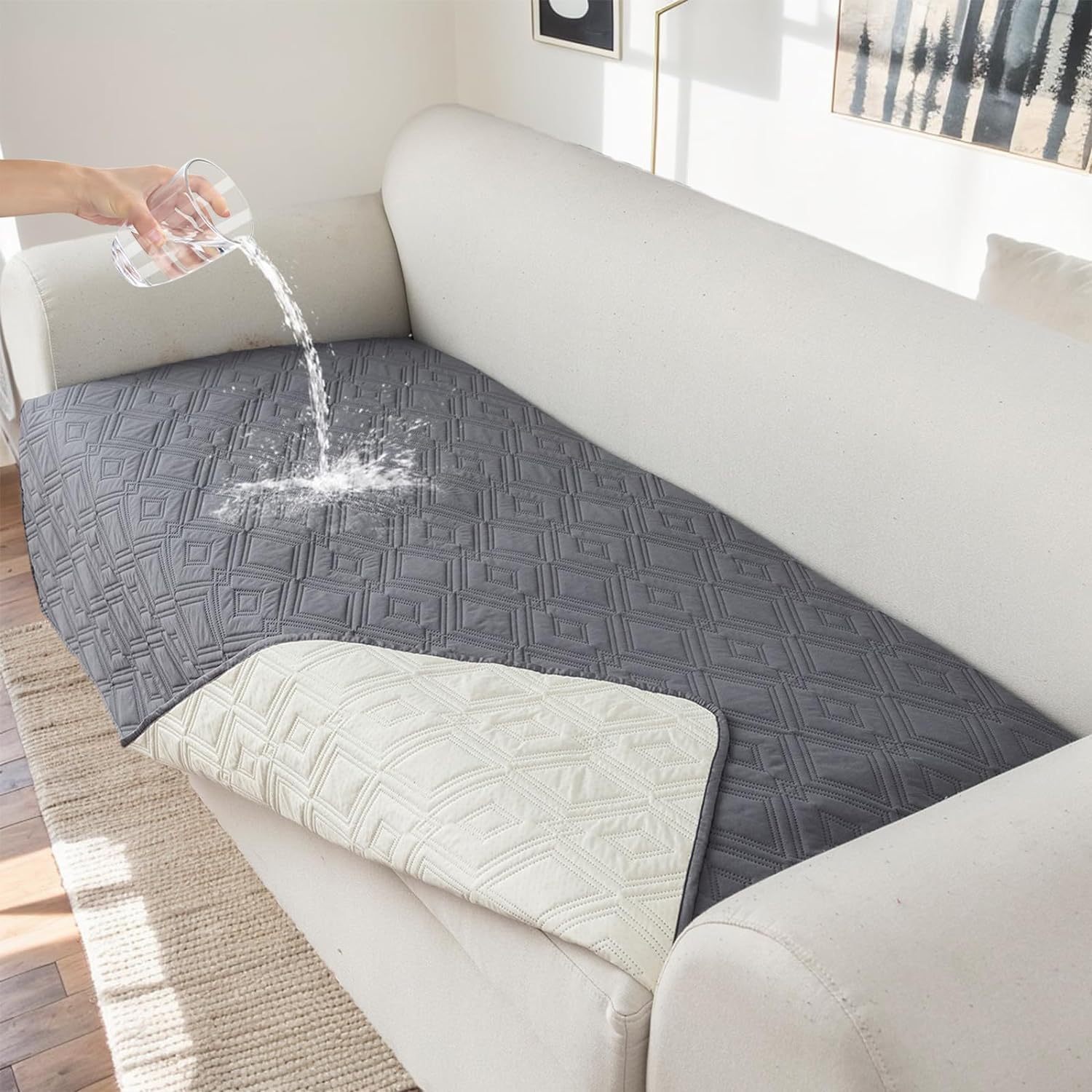 FASCINATDECO Waterproof Sofa Covers 3 Seater, Sofa Seat Cushion Covers, Non Slip Sofa Covers, Sofa Slipcovers, Pet Couch Covers, Washable Sofa Protectors from Pets Kids Dogs, Dark Gray