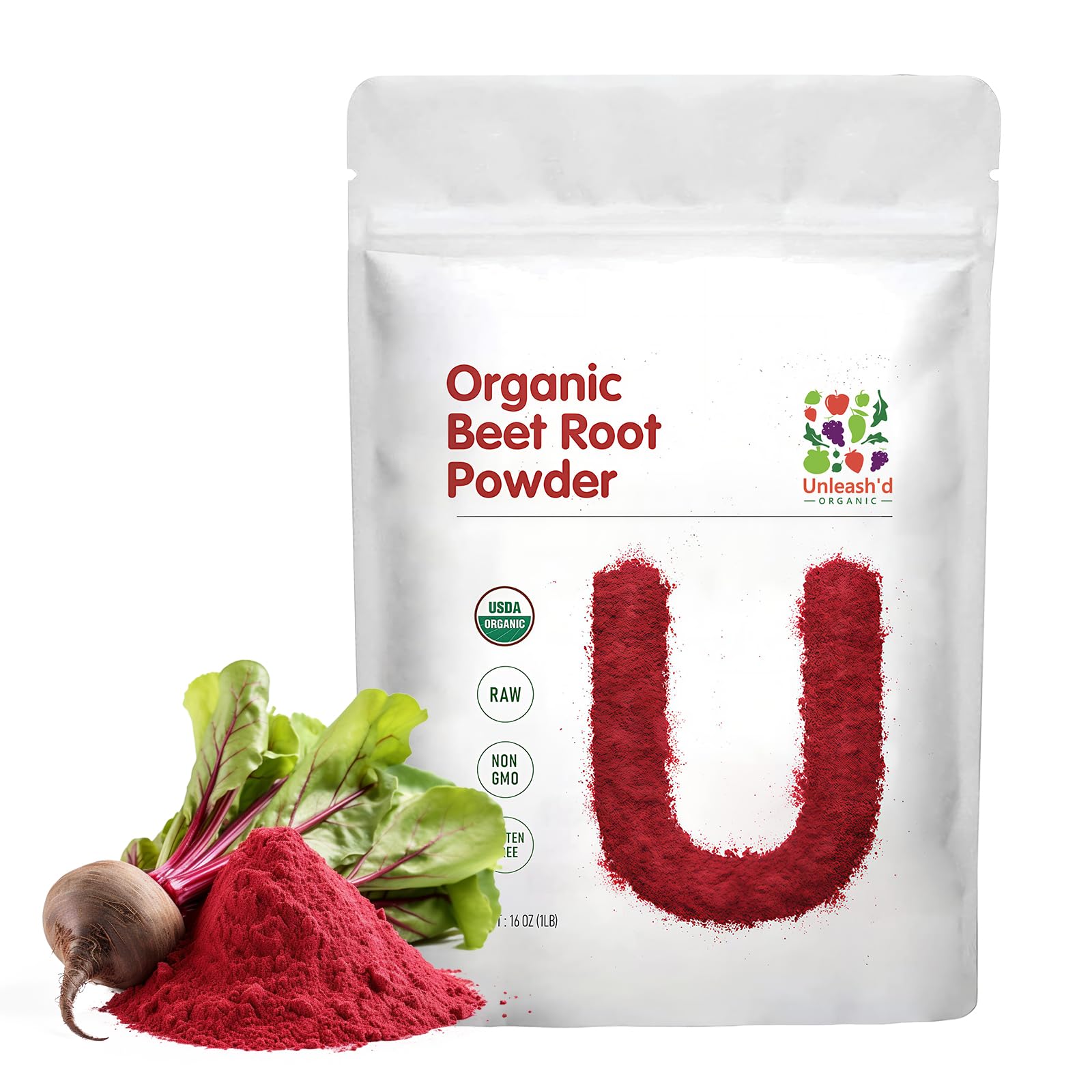 Organic Beet Root Powder 16 oz Superfood Natural Nitric Oxide Booster Raw and Non-GMO Boosts Stamina and EnergyUSDA Organic
