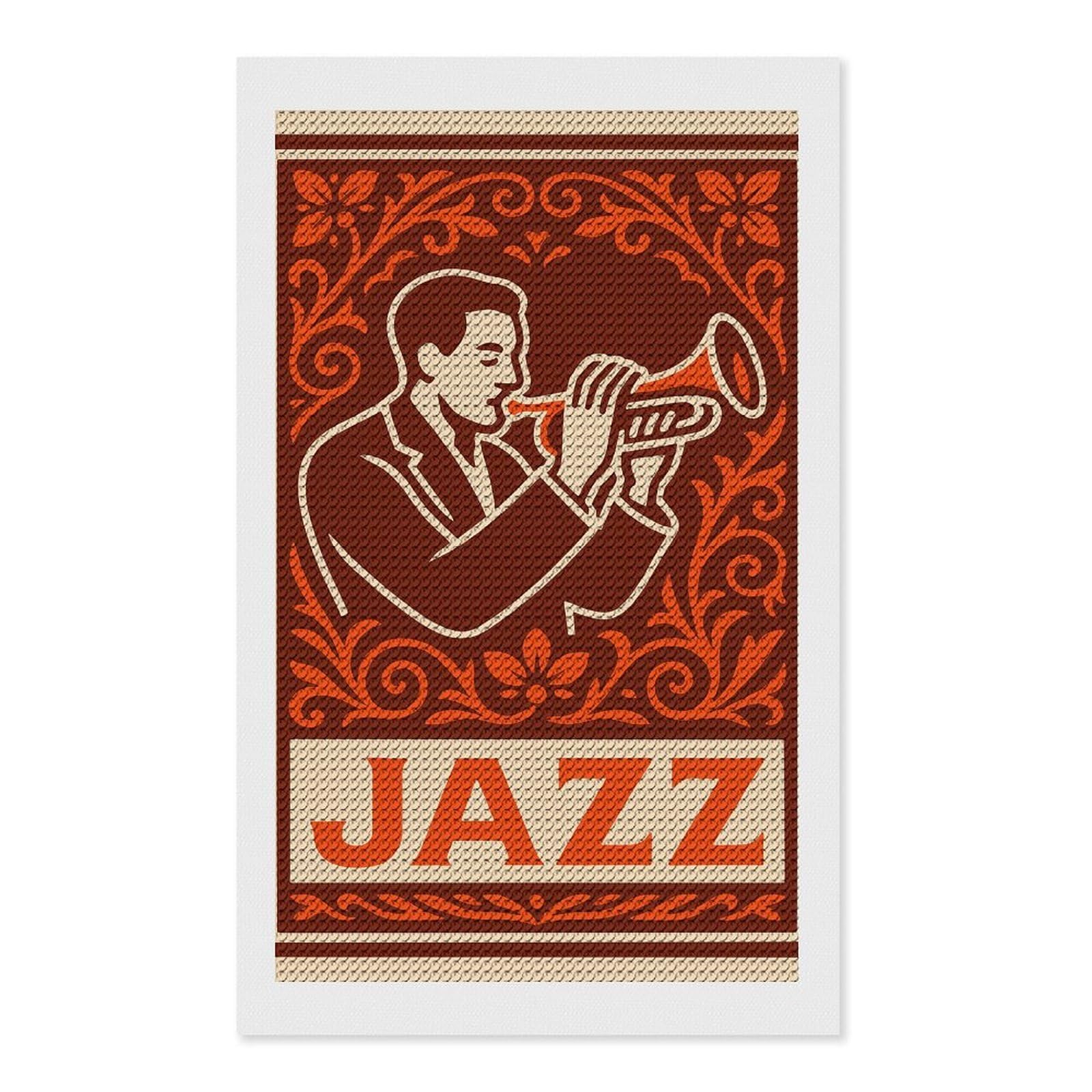 Junmoney Jazz Musician Playing Trumpet Vintage Diamond Painting Set 12"x20", Sparkling Round Gems, Decorate Your Room, Fun Craft Experience, Modern Decor