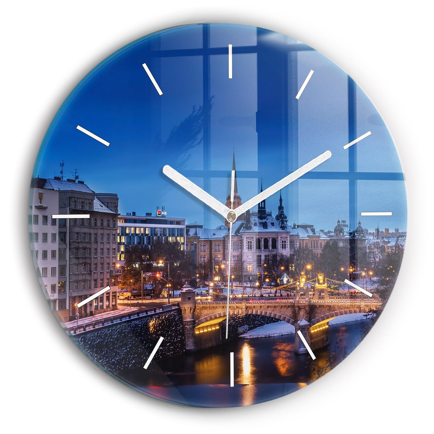Horloge en verre 30 cm Pilsen Wallfluent avec mécanisme silencieux et couleurs vives pour salon
