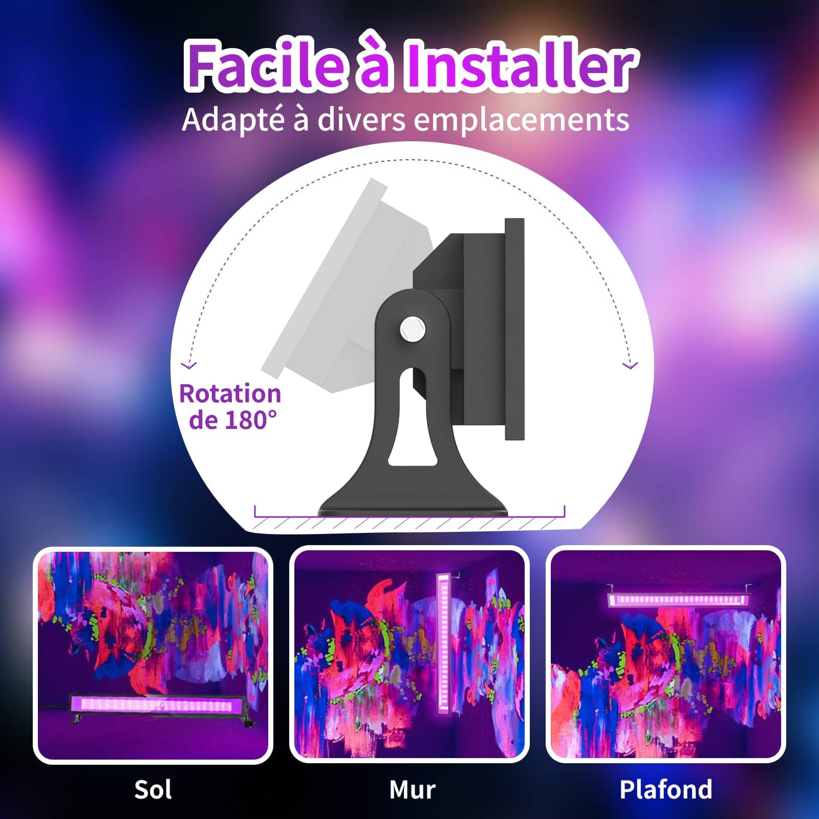 50W LED Lumiere Noire, Lampe UV 385nm Avec Interrupteur & Support Réglable à 180°, IP66 Étanche, Lumière UV Projecteur pour Halloween, Soiree Fluo, et Affiches Neon