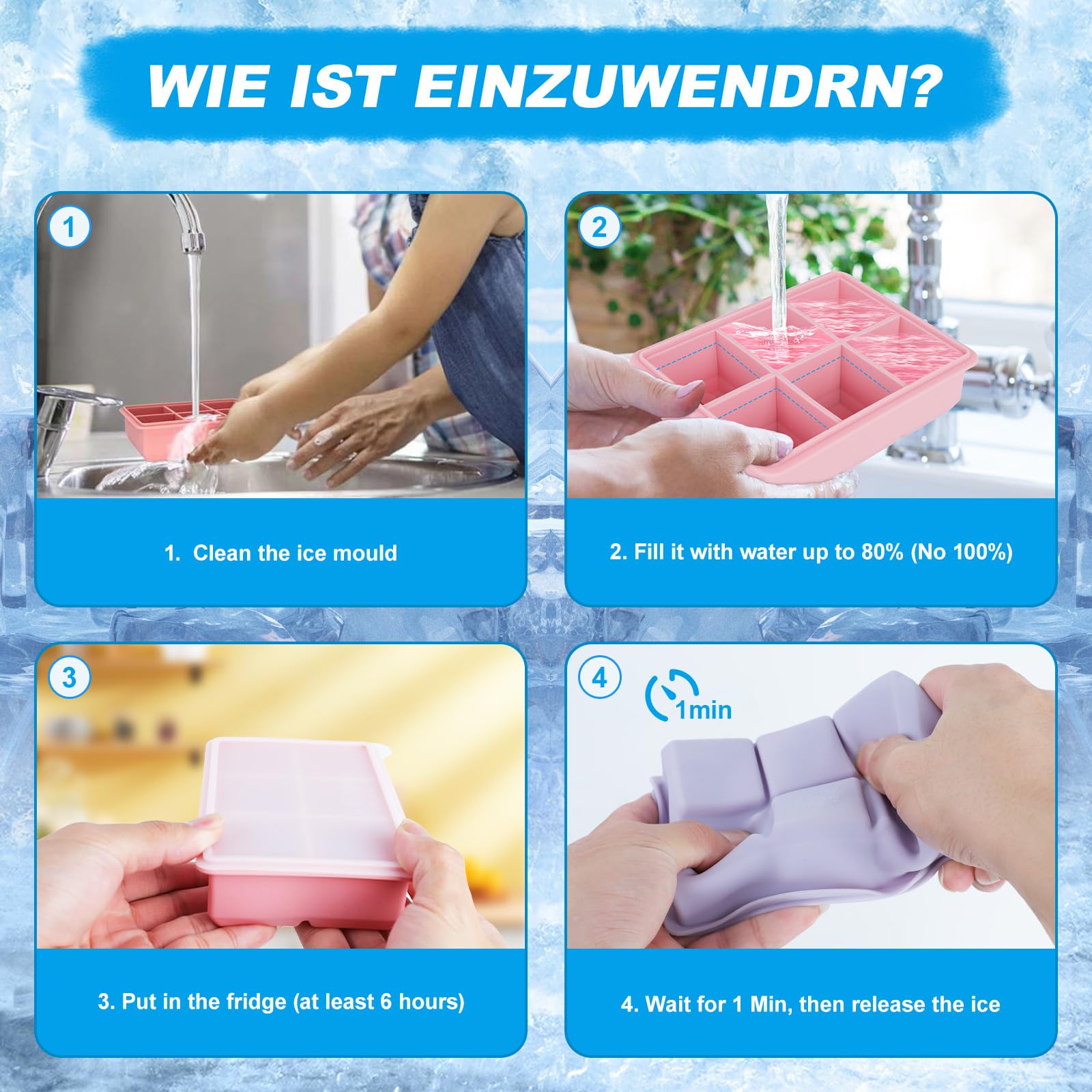 Große Silikon-Eiswürfelform mit Deckel, Hundepfoten-Design, 6 Fächer, BPA-frei, stapelbar, perfekt für Zuhause, Bar und Party, 3 Stück