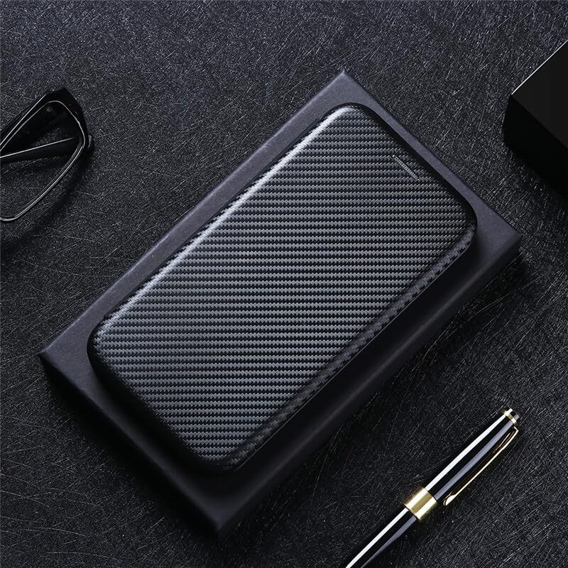 Generic Compatible avec Huawei P30 Lite (couleur : noir) motif fibre de carbone portefeuille en cuir étui à rabat magnétique