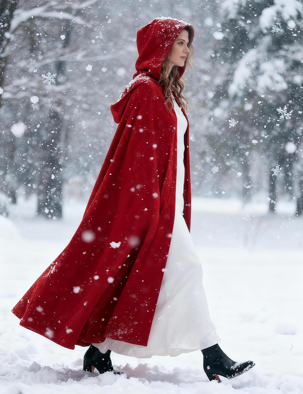 BEAUTELICATE Renaissance Hooded Cloak Faux Suede Long Medieval Cape With Hood Hobbit Northern Knight Witch Wizard Cosplay Halloween Fancy Dress Costume for Men and Women Red - Image 2