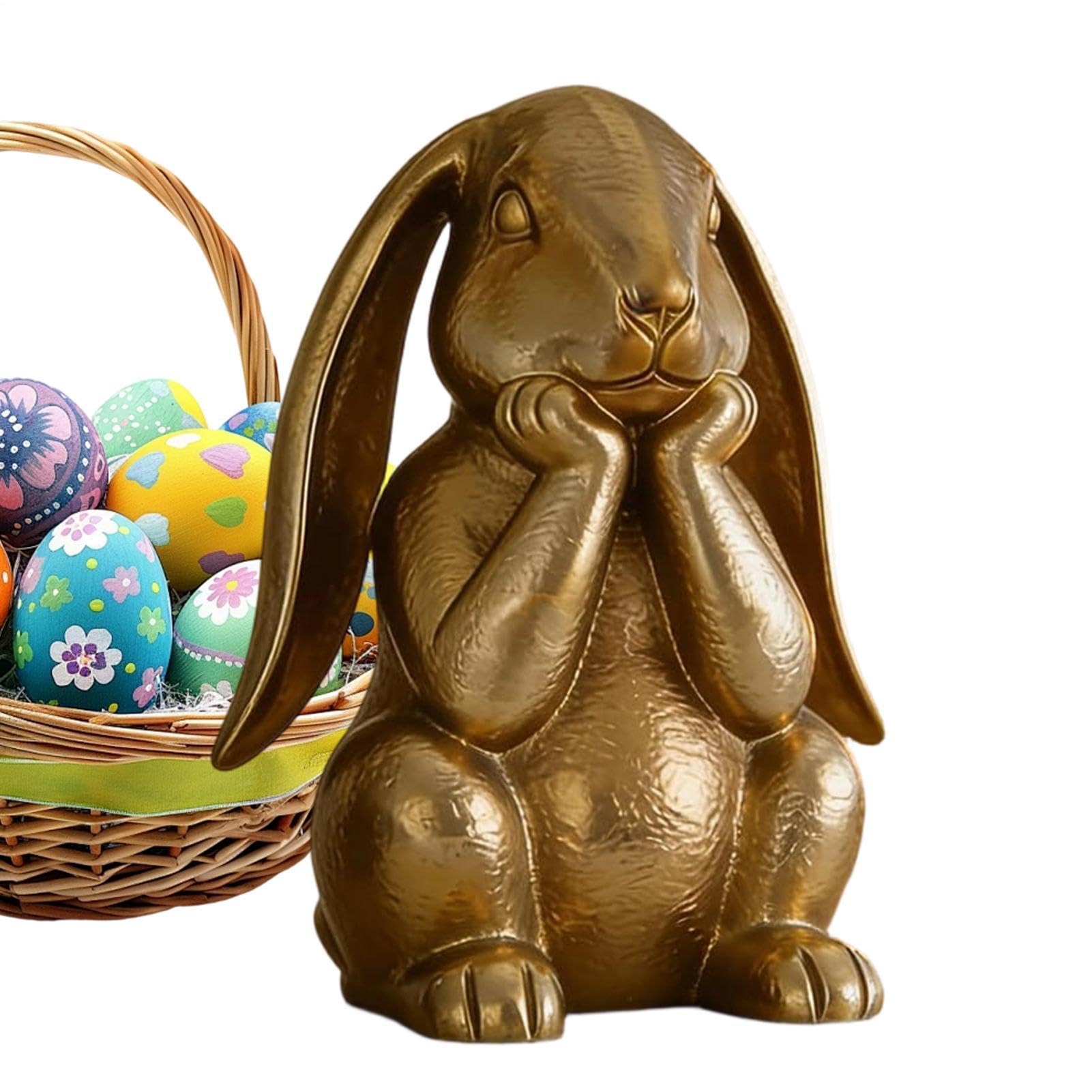 Lapin doré en résine figurine Pâques pour étagère salon et bureau