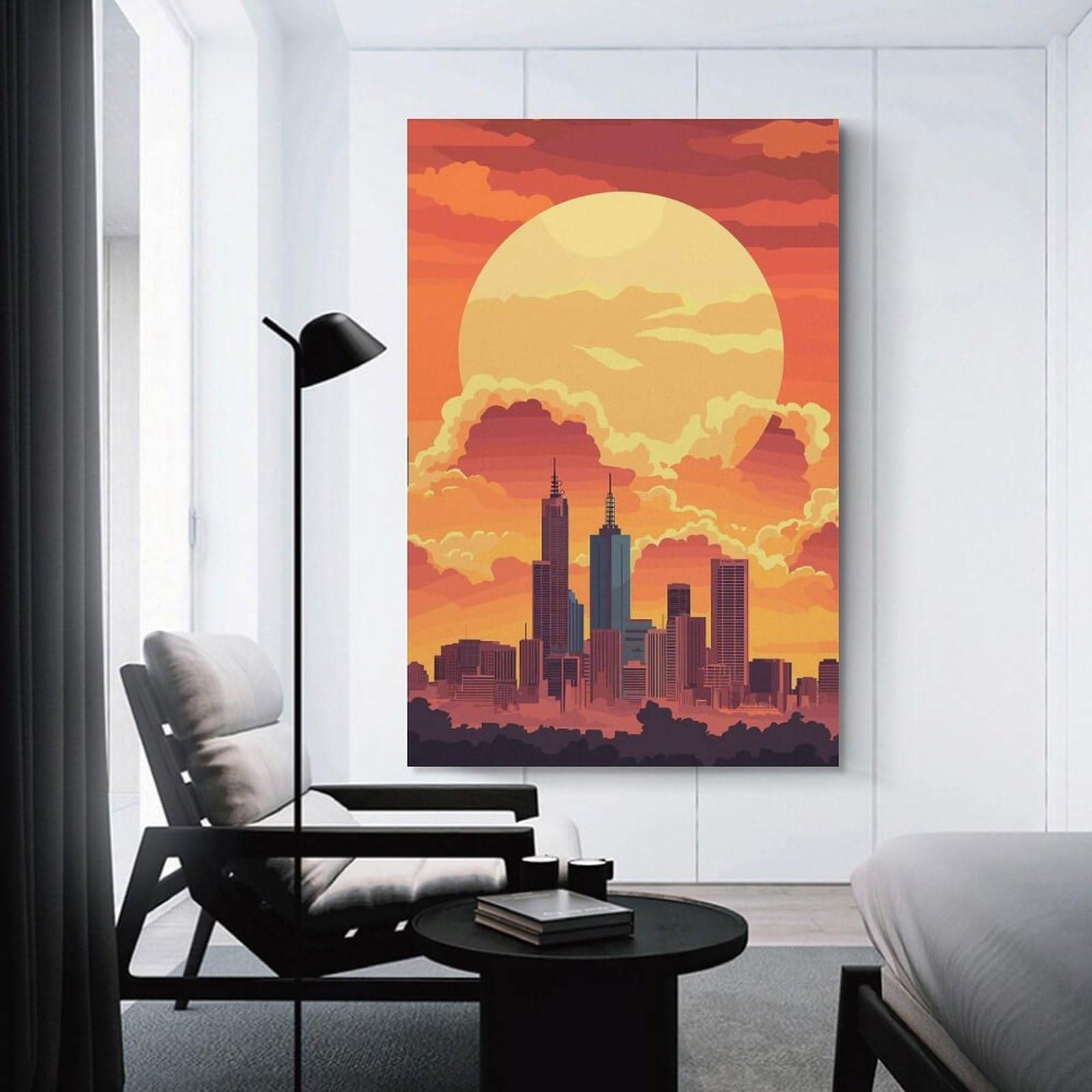 Junmoney Cityscape Sunset Decorative Wall Artwork 20x30inch(50x75cm), for Front Hall, Corridor Or Welcome Spaces, Decorative Wall Art for Narrow Spaces