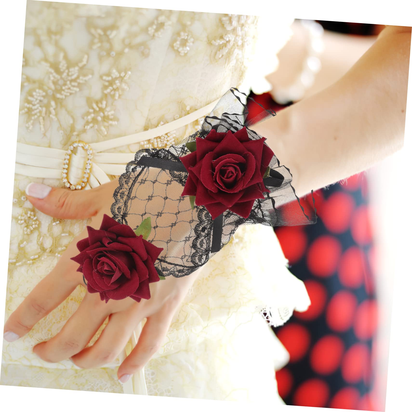 VALICLUD Guantes De Rosa Boda Mujer Paseo Fiesta Dama De Honor Guante Con Diseño De Lentejuelas Decoración De Pulsera De Novia Suministro Nupcial Mano Muñeca Flor Cordón
