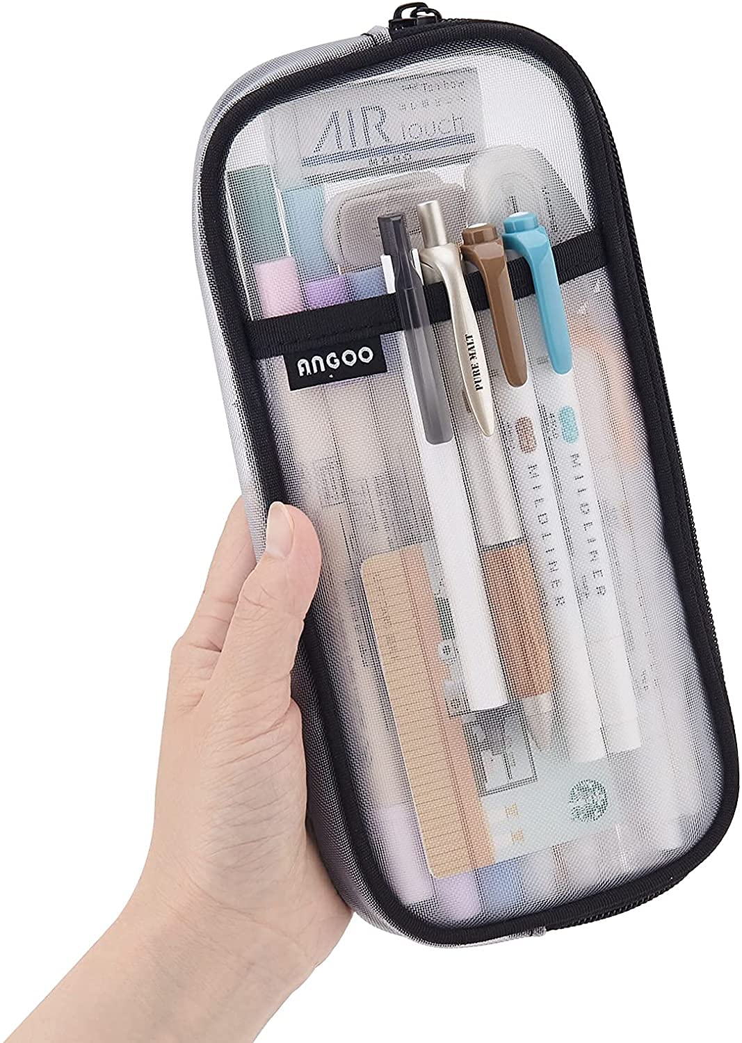 Grid Mesh Pen Pencil Case, Clear Simple Stationery Organizer with Zipper, Multi-Purpose Travel School Teen Girls Transparent Stationary Bag Office Organizer Box, Cosmetics Pouch Makeup Bag