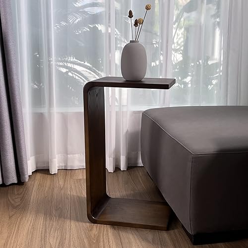 Miniatura 8 de COZYMATIC Carlisha - Mesa auxiliar en forma de C, mesa auxiliar con marco de madera maciza para sala de estar, mesa auxiliar para dormitorio, color