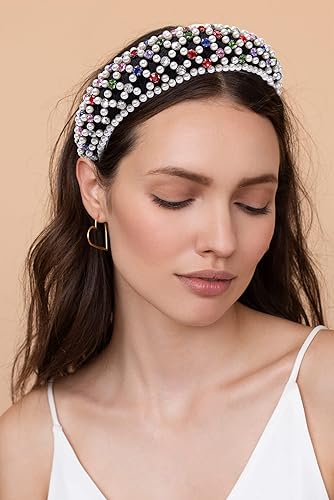 Miniatura 2 de Diademas de cristal para mujer, diadema acolchada de perlas con diamantes de imitación biselados, aro de novia, accesorios para el cabello de boda