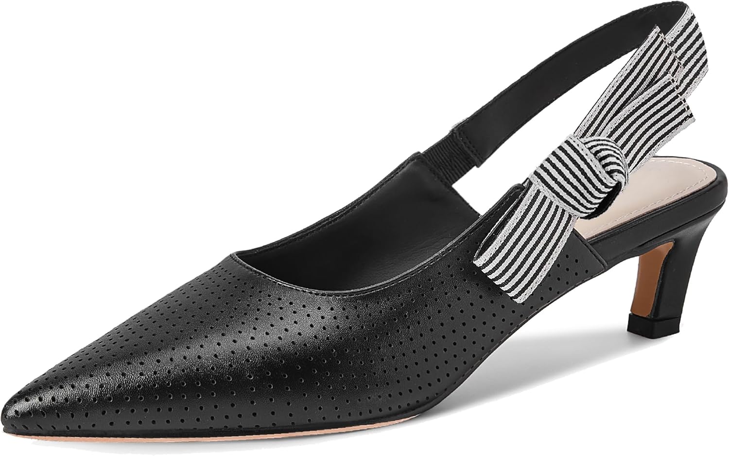 Closed Pointy Toe Pumps Kitten Heels 1.96" Stiletto Slip On Bow Slingback Heels for Designer Cocktail Evening Vestir Comfort Shoes Black Size 7