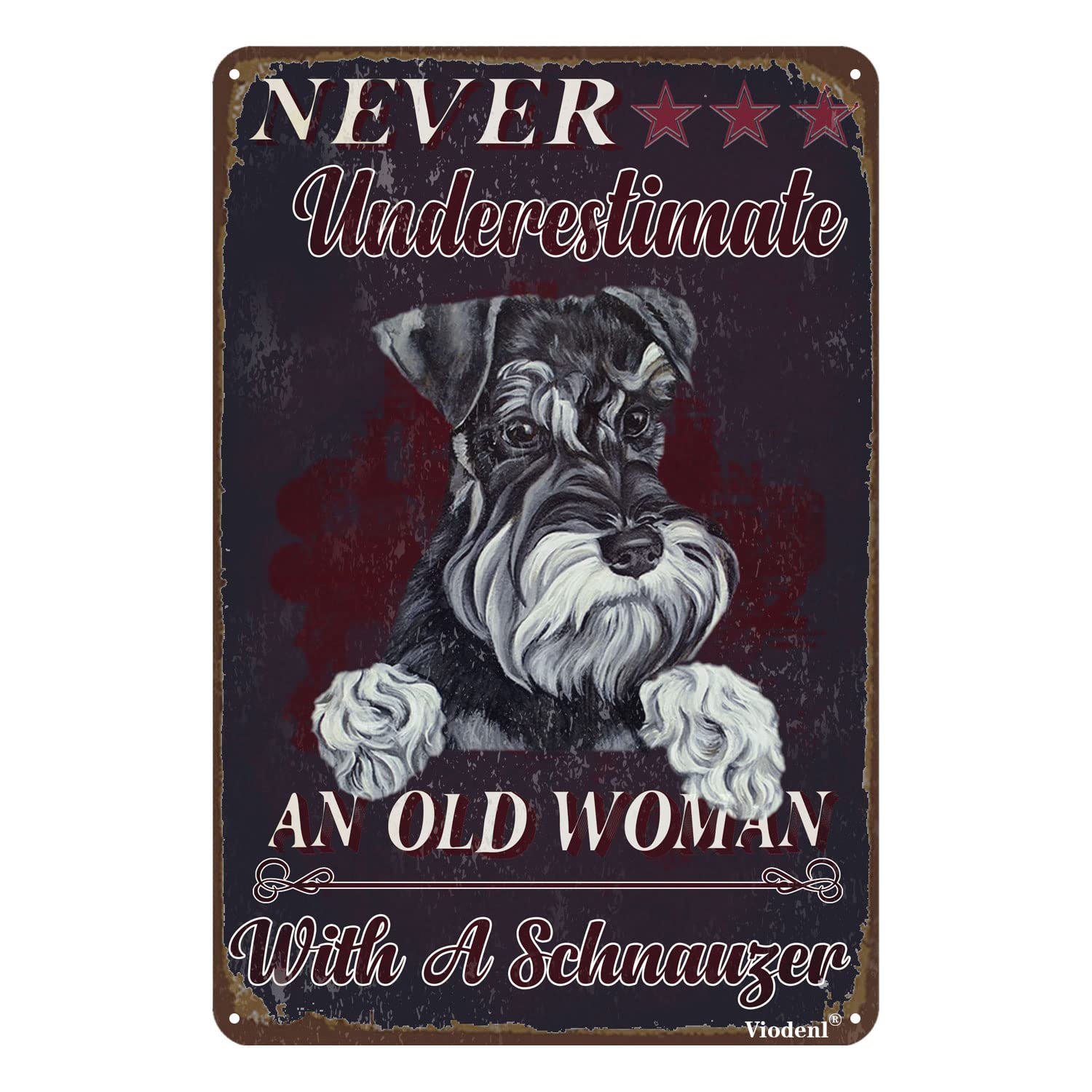 Tin Signs Retro Never Underestimate an Old Woman with A Schnauzer Tin Signs Vintage Retro Bar Club Cave Home Kitchen Wall Decor 12x8 Inches