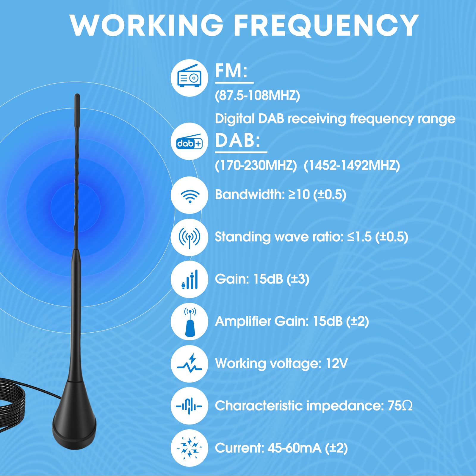 Hossom Antenna DAB Auto per Autoradio - Antenna da Tetto Corta a Forma di Pinna di Squalo con Amplificatore Integrato per DAB+/FM/AM, Per veicoli e sistemi audio come Audi, BMW, Honda e altri