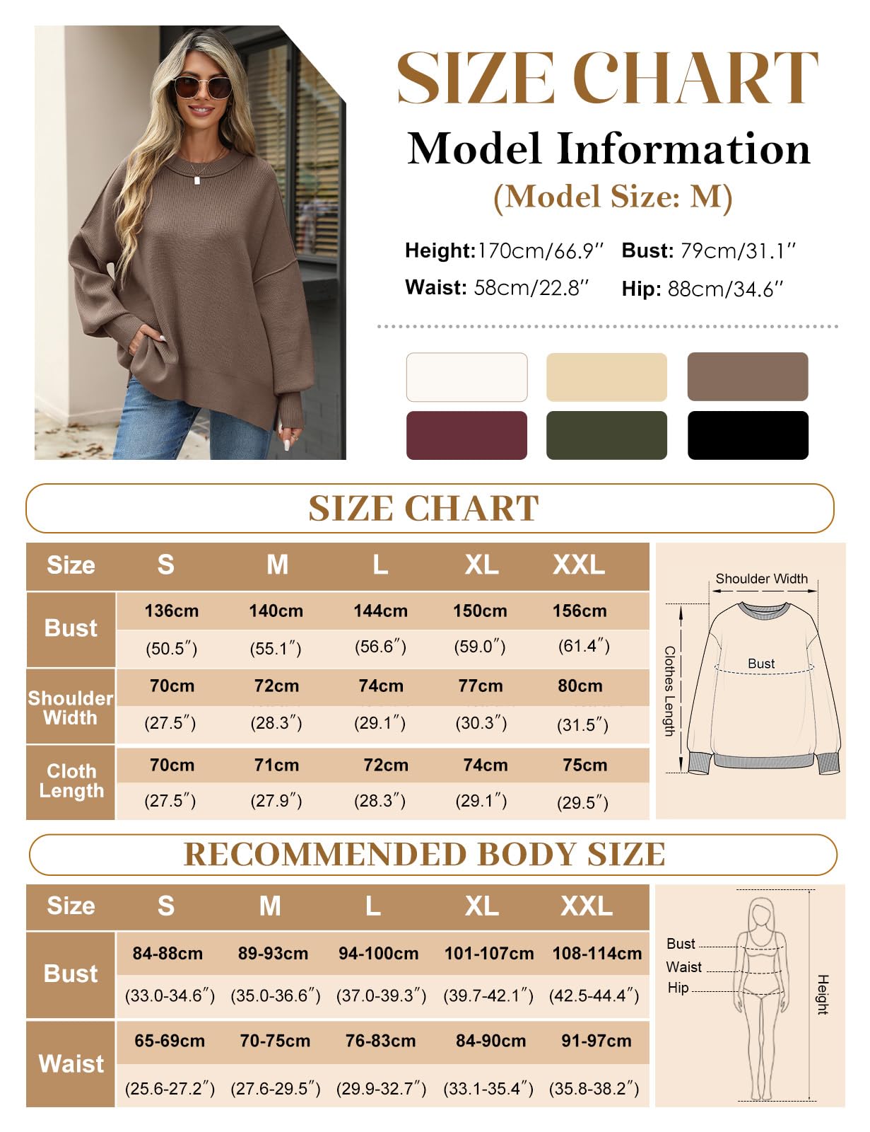 CMTOP Pull Femme Hiver Chic et Elegant Oversize Pull Chaud Décontracté Manches Longues Col Rond Pullover Tricot Sweat Haut Thermique Automne