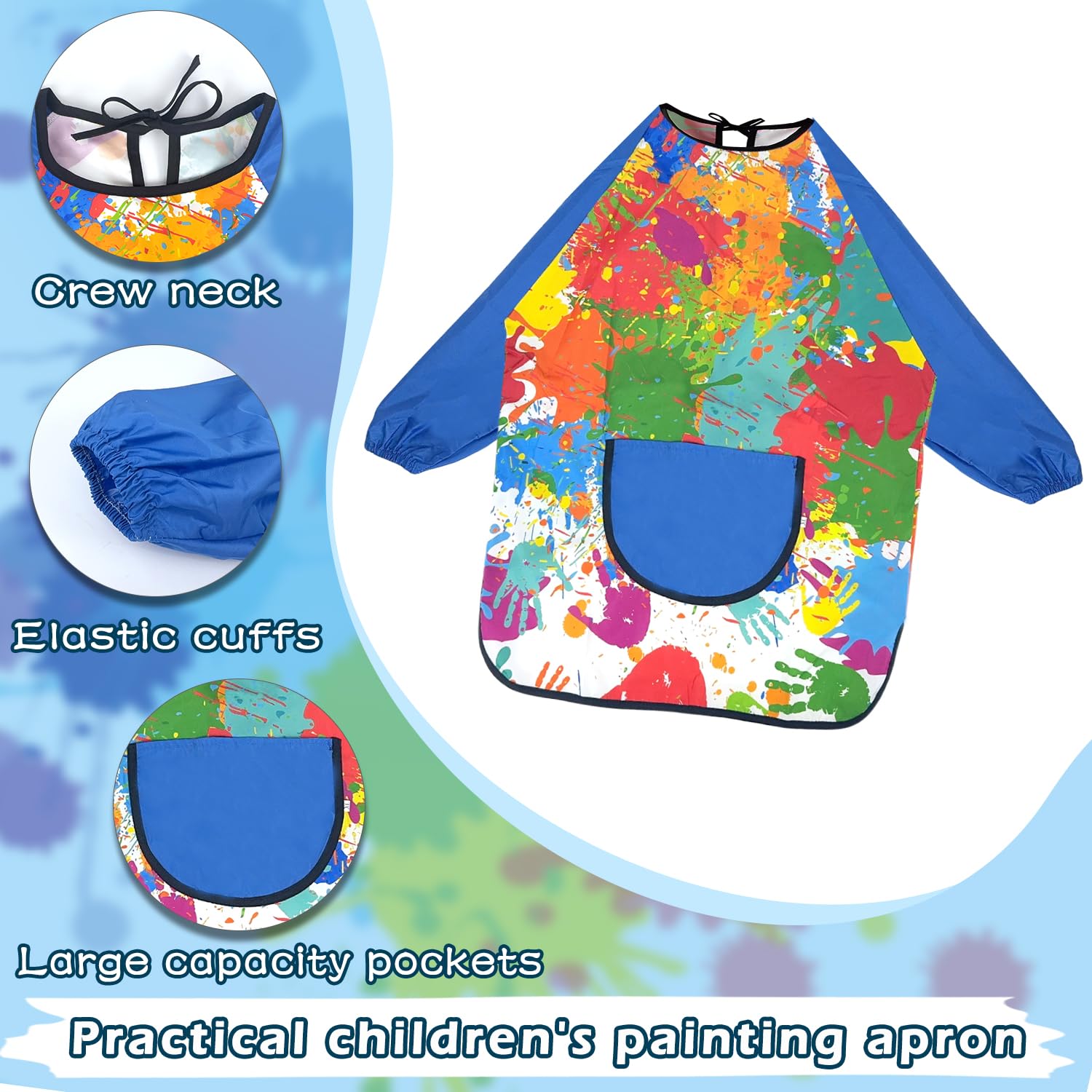 LECTNORE Kids Painting Apron Waterproof Painting Apron Long Sleeve for Kids Children's Art Smock with Pockets for Painting Cooking Eating(Height 100-120cm,Blue sleeves) - Image 4