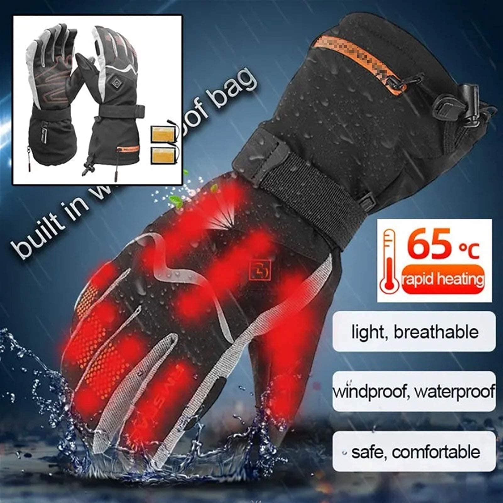 Guanti Riscaldati, Guanti Riscaldati Elettrici Intelligenti Guanti da Sci Riscaldati Ricaricabili Impermeabili Caldi Invernali con Batteria al Litio (Color : Black, Size : Medium)