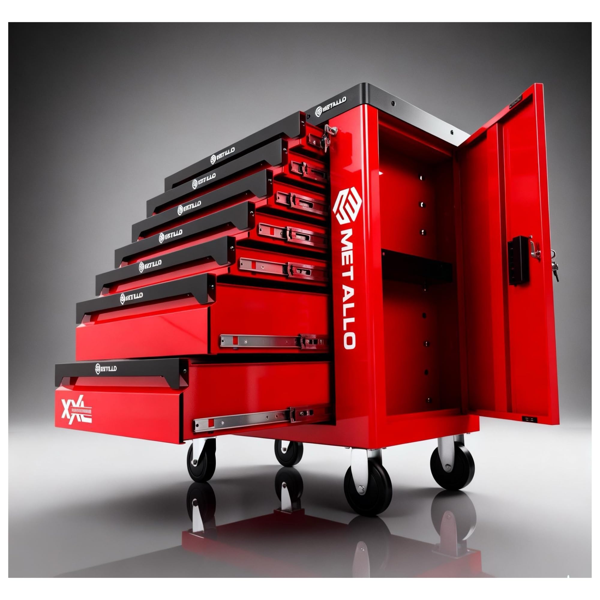 Metallo XXL - Carrello da officina con 7 cassetti, chiave a bussola, cacciavite e pinze, colore: rosso