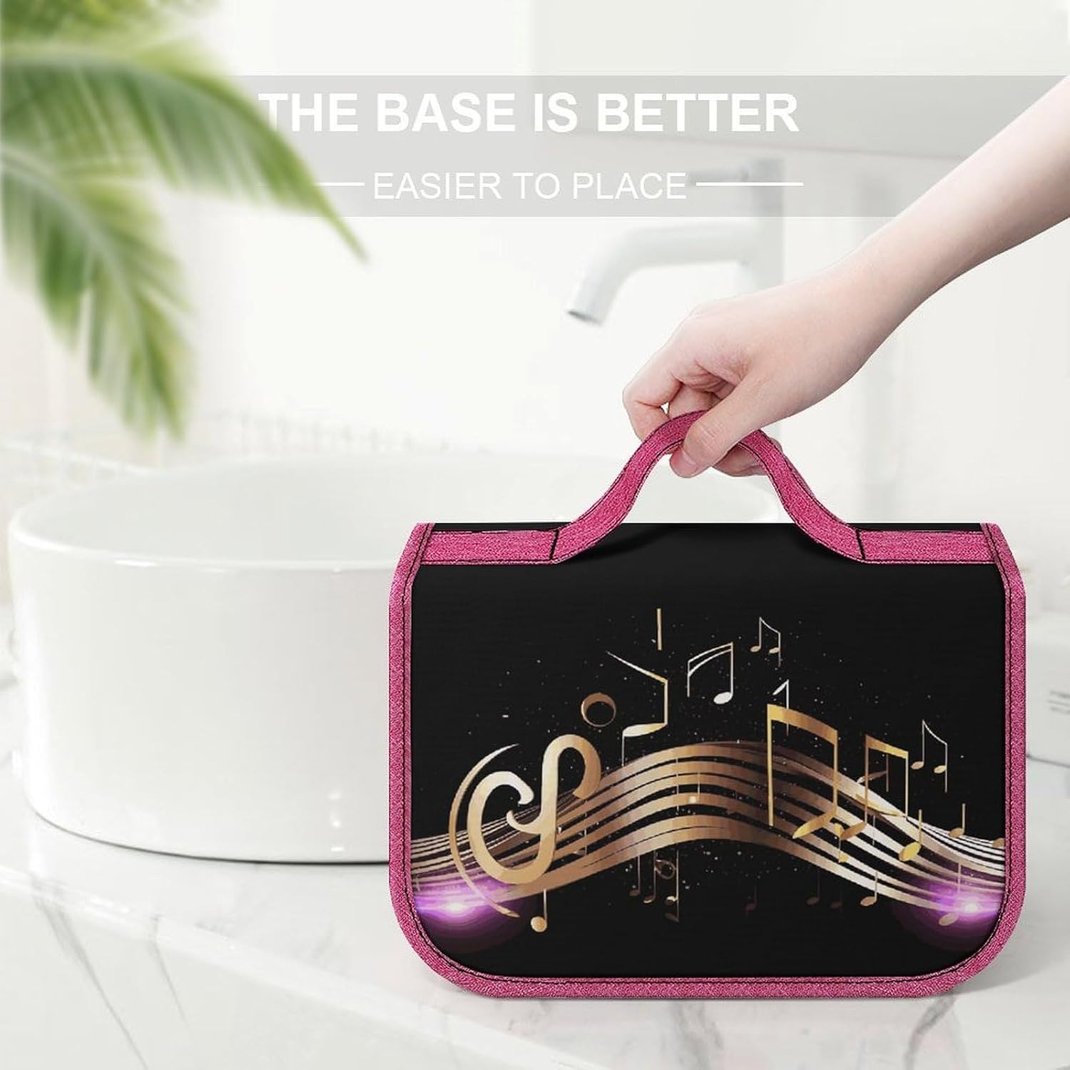 Hanging Novel Music Note Toiletry Bags Waterproof Makeup Bag with Hanging Hook Cosmetic Bags for Women Bathroom Storage Bag Portable Makeup Pouch Travel Makeup Organizer image 3