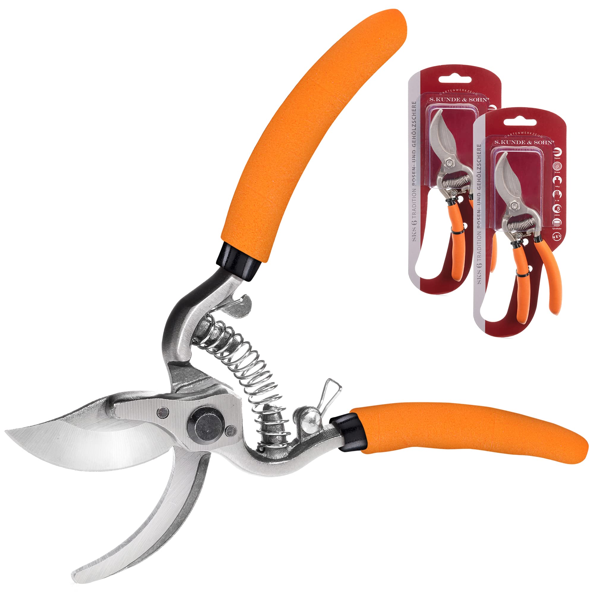 S. Kunde & Sohn Germany – die leichteste geschmiedete Gartenschere 2ER-Set 2X SKS6 – ergonomisches Design – Bypass – Rosen-Rebschere – ∅20mm – kompl. beschichtet, rostfrei
