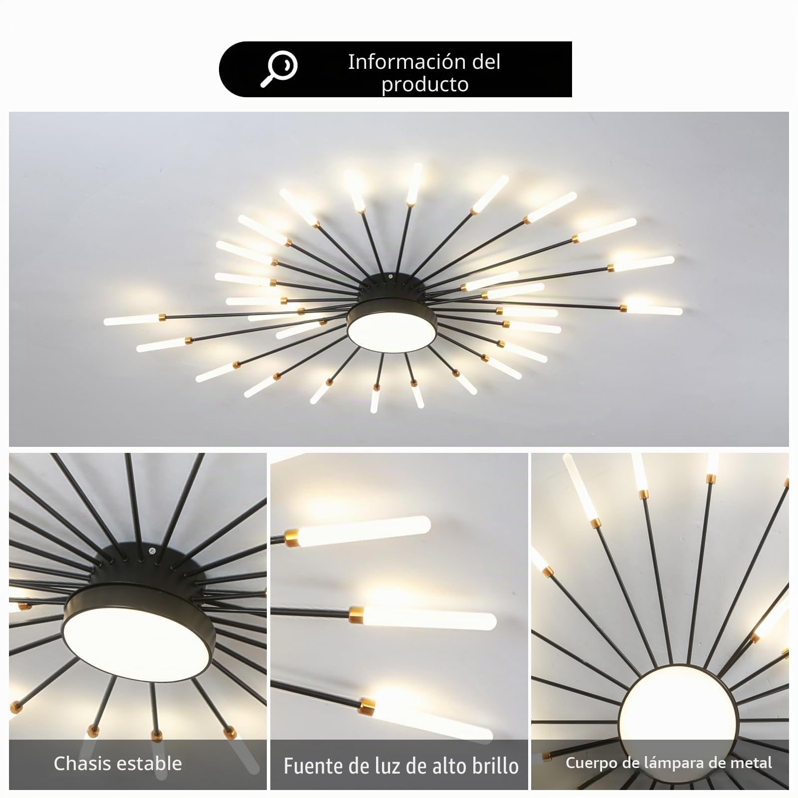 Luz de techo LED moderna 28 + 1 cabezas Candelabros negros semiempotrados Iluminación de techo para dormitorio Sala de estar Cocina Comedor Restaurante