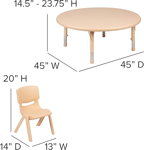 Miniatura 9 de EMMA + OLIVER Juego de mesa de actividad ajustable de plástico azul redondo de 45 pulgadas, 2 sillas