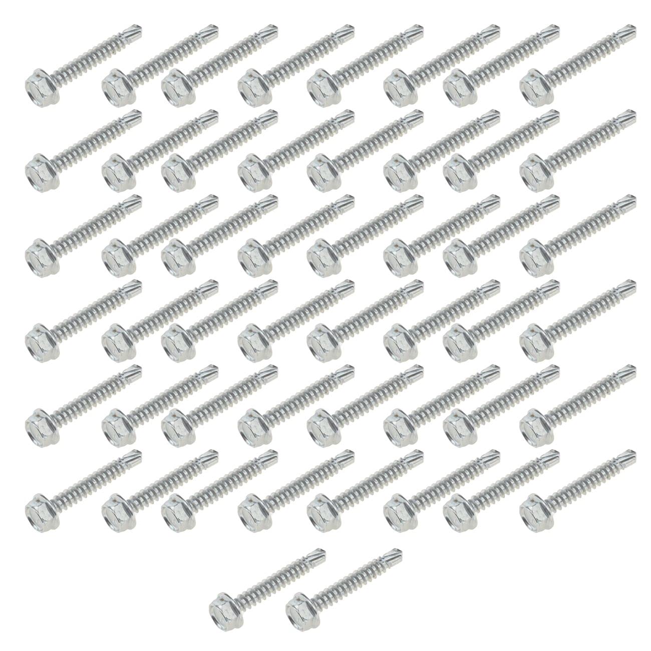 50PCS 410 Stainless Steel Flanged Hex Washer Head Self Tapping Drilling Screws (12#-3")
