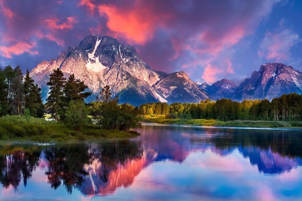 Laminated Sunrise at Oxbow Bend Grand Teton National Park Photo Nature Posters Photograph Mountain Poster Landscape Scenery Scenic Parks Picture Autumn Lake Poster Dry Erase Wall Art 24x36