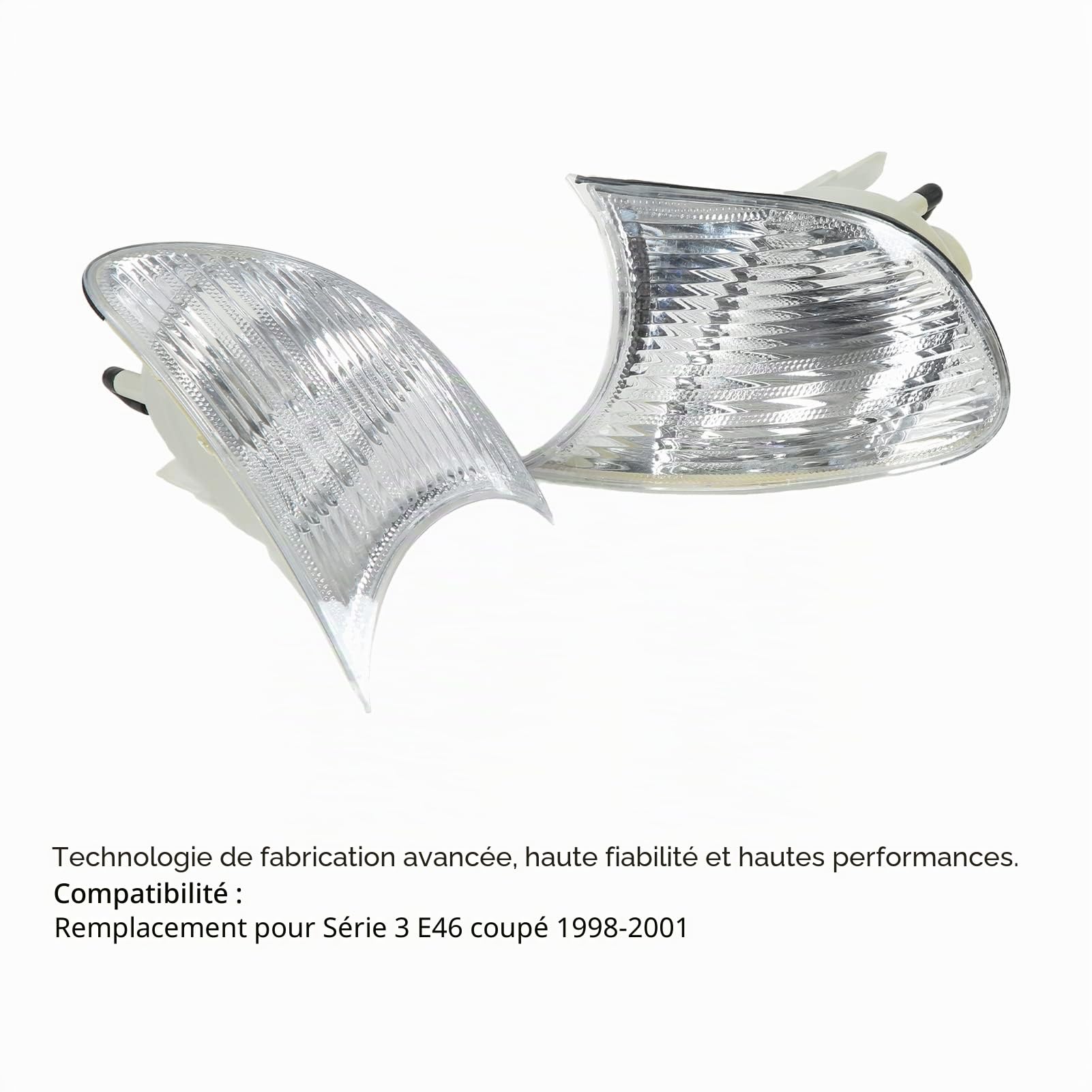 Tbest Clignotants D'angle, Feux D'angle Avant de Voiture Gauche Droite Lentille Transparente Clignotants de Remplacement pour 3 Series E46 Coupé 1998 à 2001(Blanc 63126904307 63126904308)