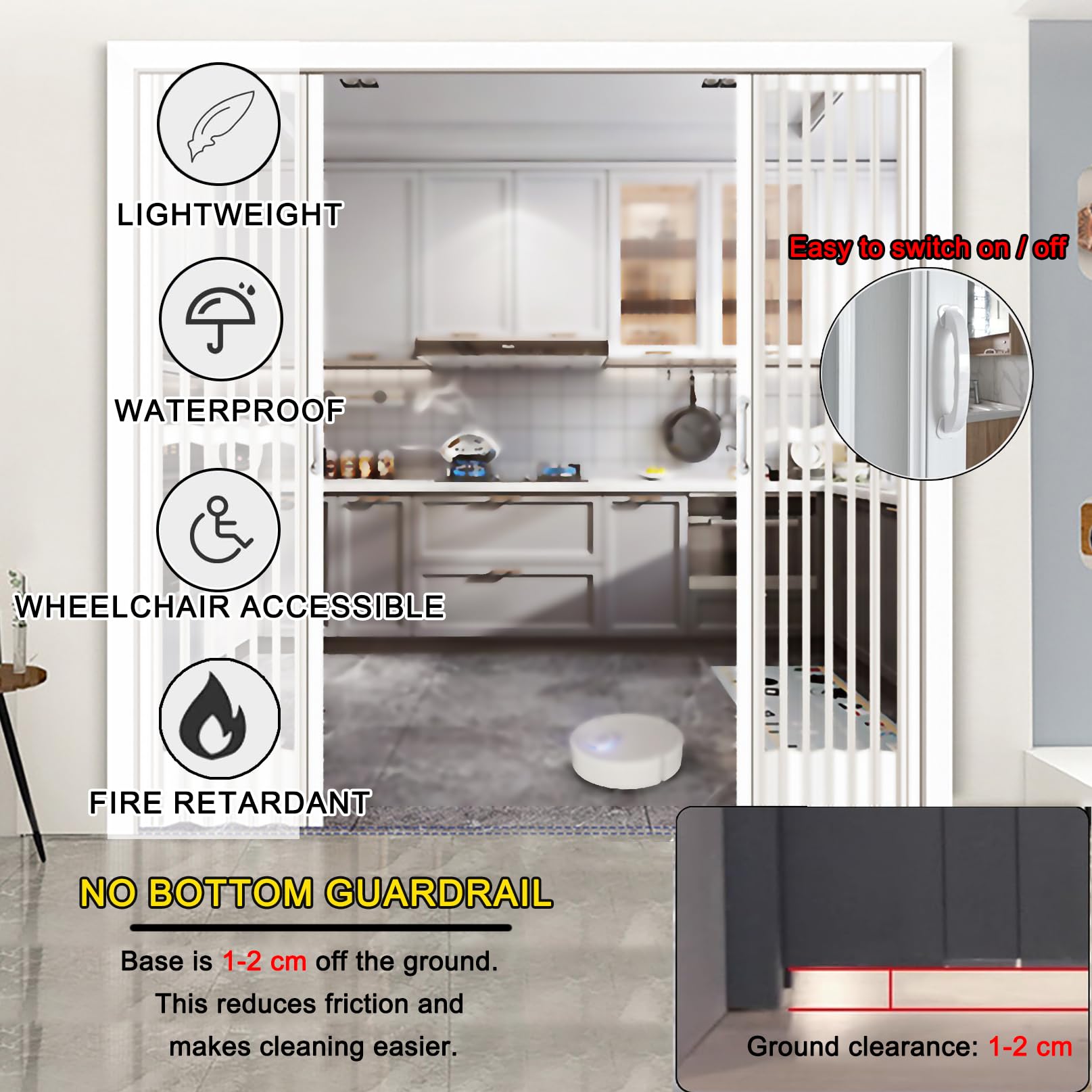 Portail Coulissant Intérieur Pliable 80in, Porte Accordéon Interieur, Porte coulissante à soufflet, Porte de Salle de Bain de Chambre à Coucher, pour salle de bain, chambre, buanderie, cuisine