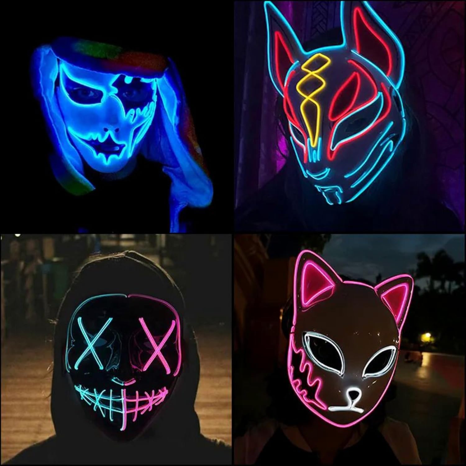 LED Cyberpunk Clown Mask - Light Up Smili Mask for Halloween Cosplay and Parties