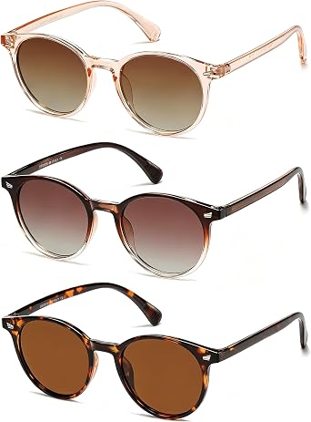 DUSHINE 3 Pack Polarized Small Round Sunglasses for Women UV400 Protection