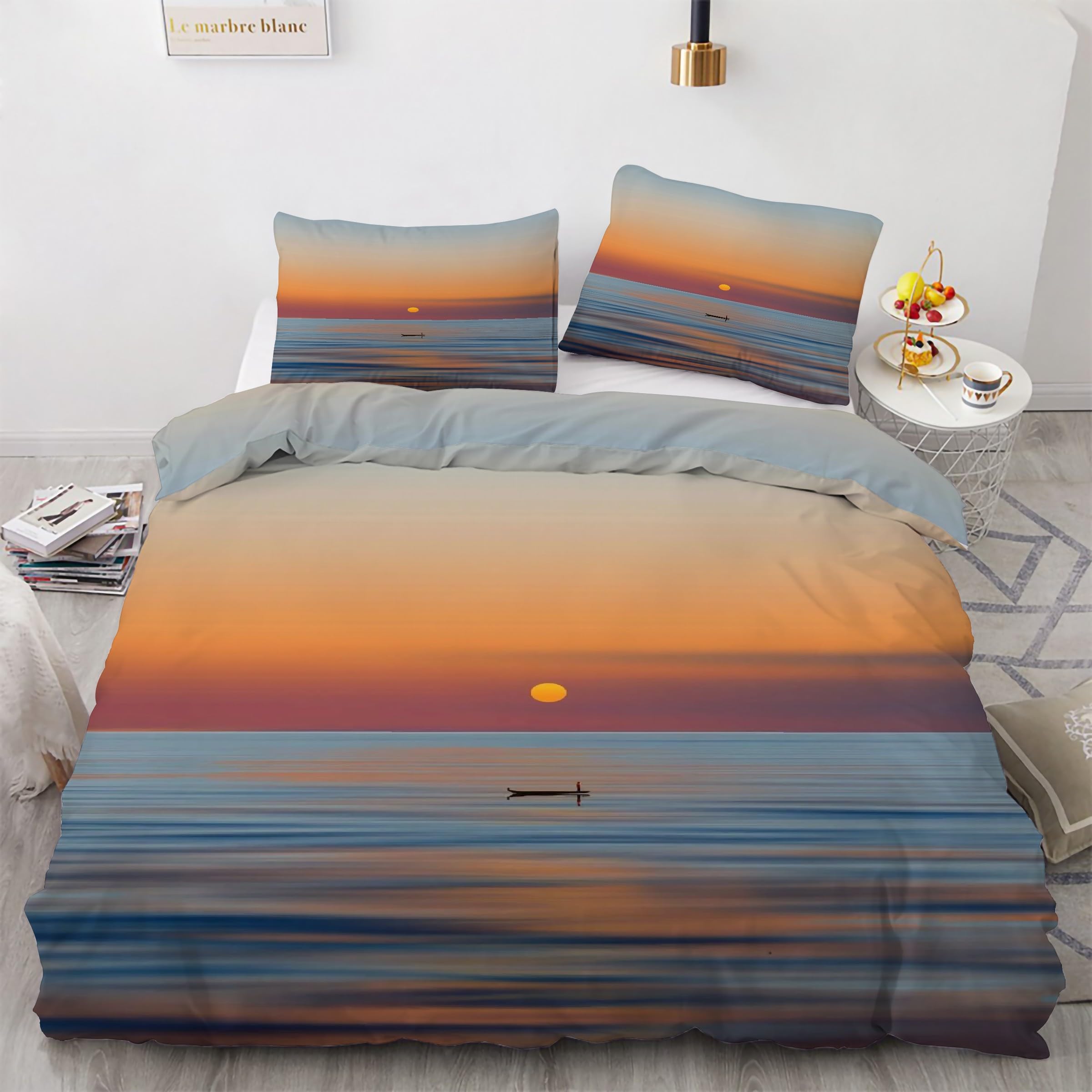 Housse de couette 200x200 coucher de soleil parure de lit 3 pièces microfibre avec taies d'oreiller
