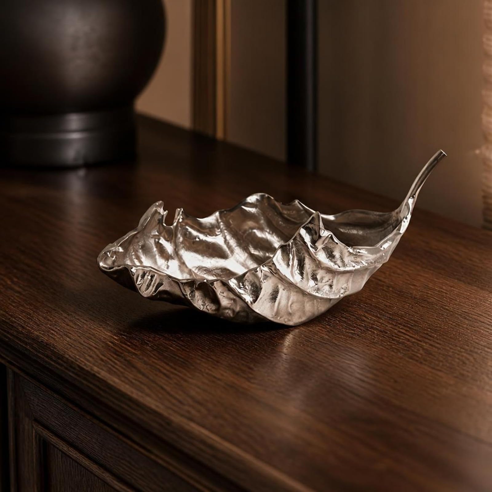 Baoblaze Vassoio a Forma di Foglia in Alluminio | perficie Effetto Stropicciato, Piatto Decorativo a Foglia, per Ingresso, Argento, L