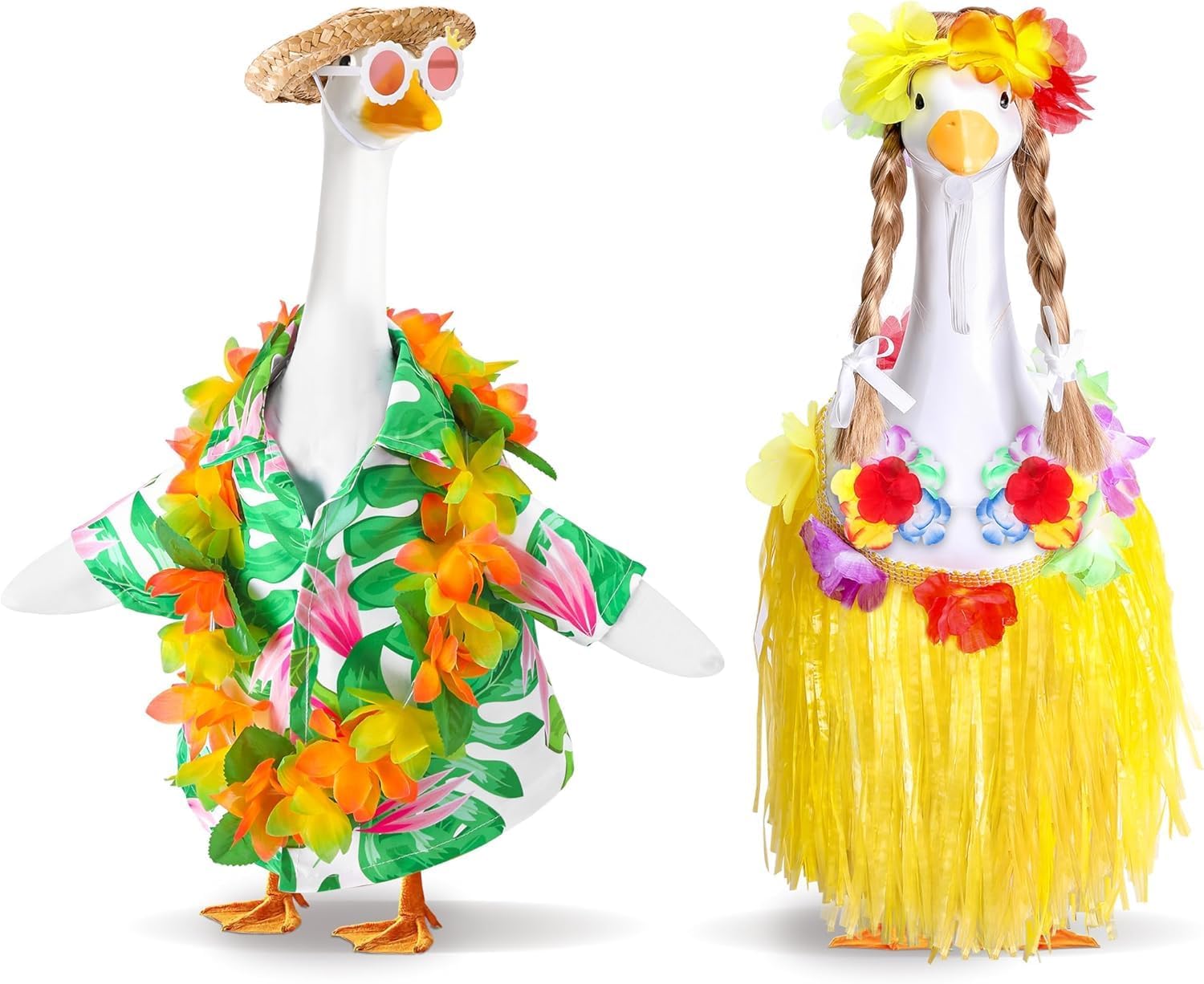 2 Set Hawaiian Porch Goose Outfits, Green-Yellow, 23'' H