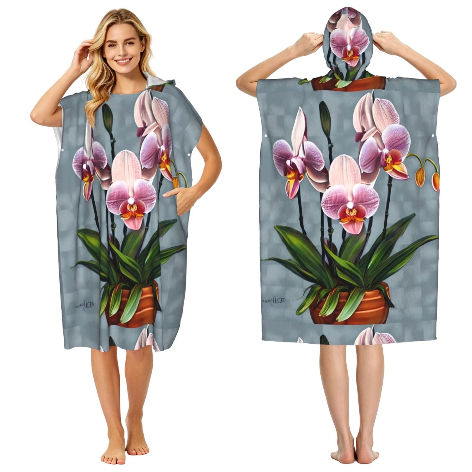 WSSYYBF WSSYYBFBlooming Orchids Adult hooded beach towel Oversized with Hood for Absorbent Quick Dry