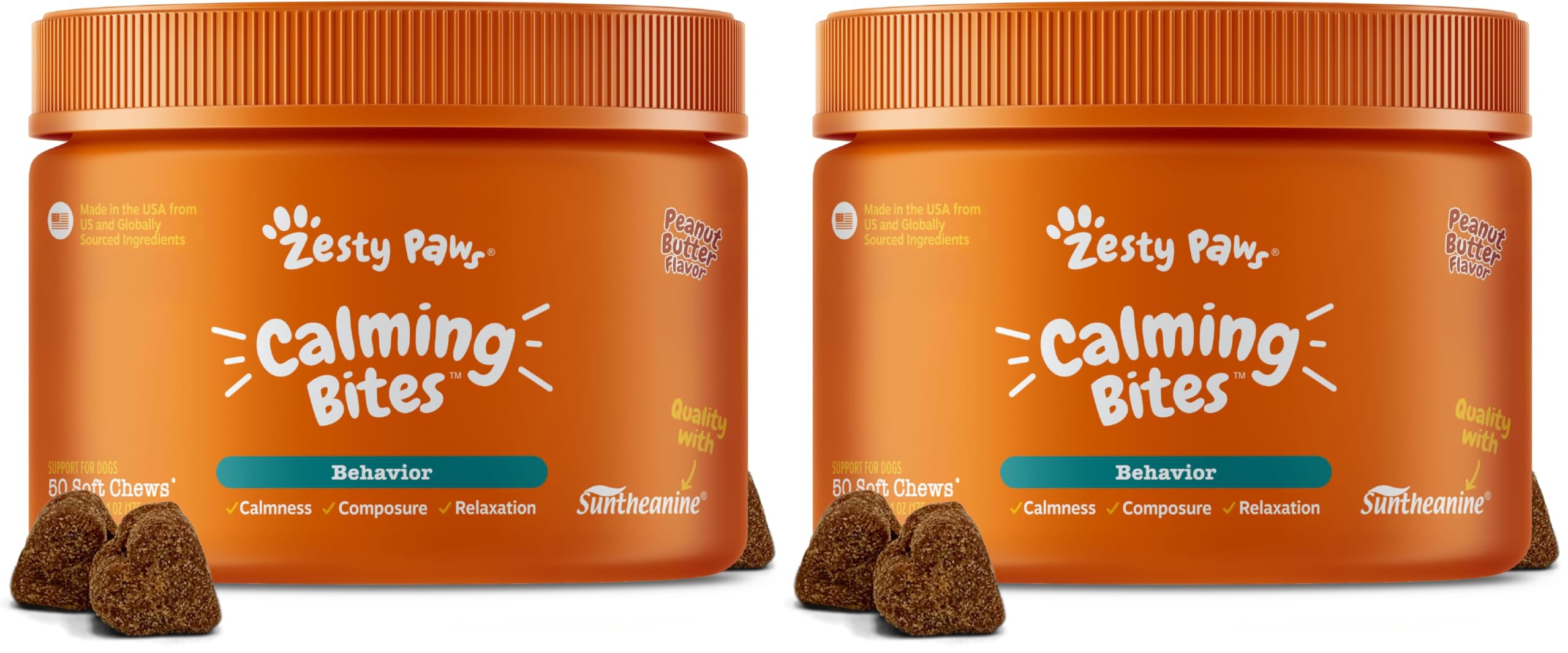 Zesty Paws Calming Chews for Dogs - for Everyday Stress, Relaxation, Composure, and Separation Peanut Butter 50 Count (Pack of 2)