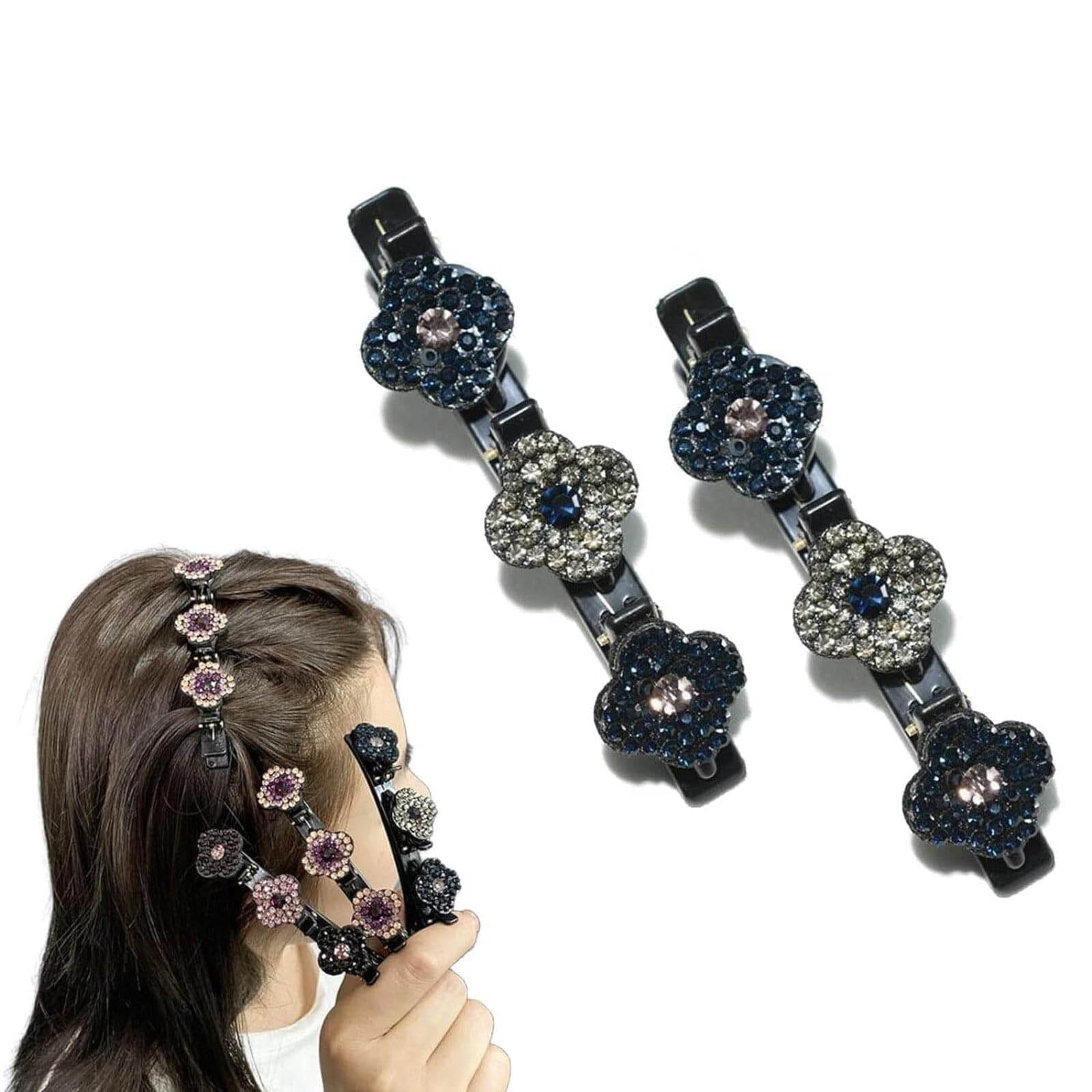 Simtplicity & Beneathk Sparkling Crystal Stone Braided Hair Clips for Women (Blue-2pcs)