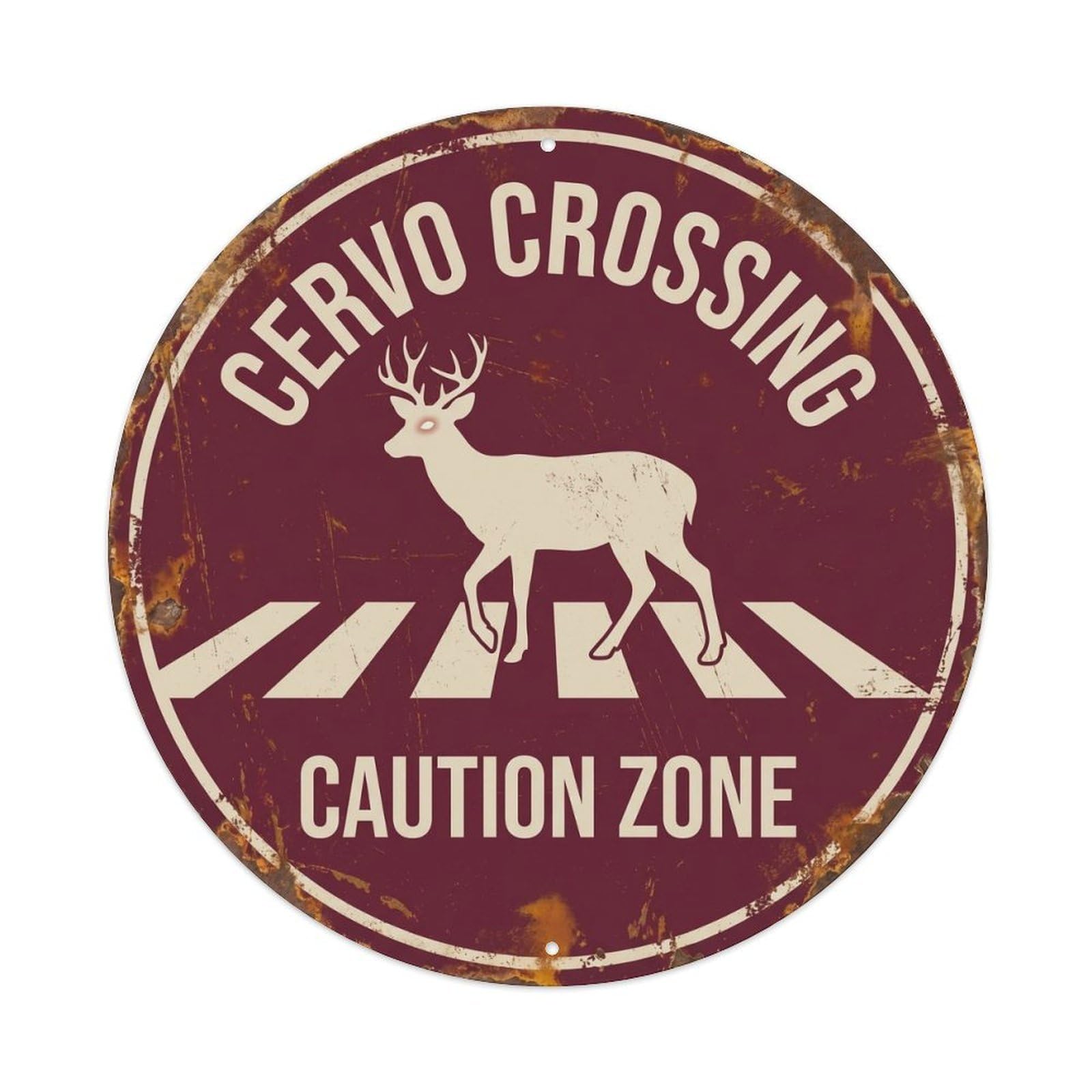 Cwbufd Vintage Style Cervo Crossing Caution Zone Vintage Metal Tin Sign Plaque Wall Decor For Cafe, Club Bar, Office, Garden Metal Poster 8X8inch