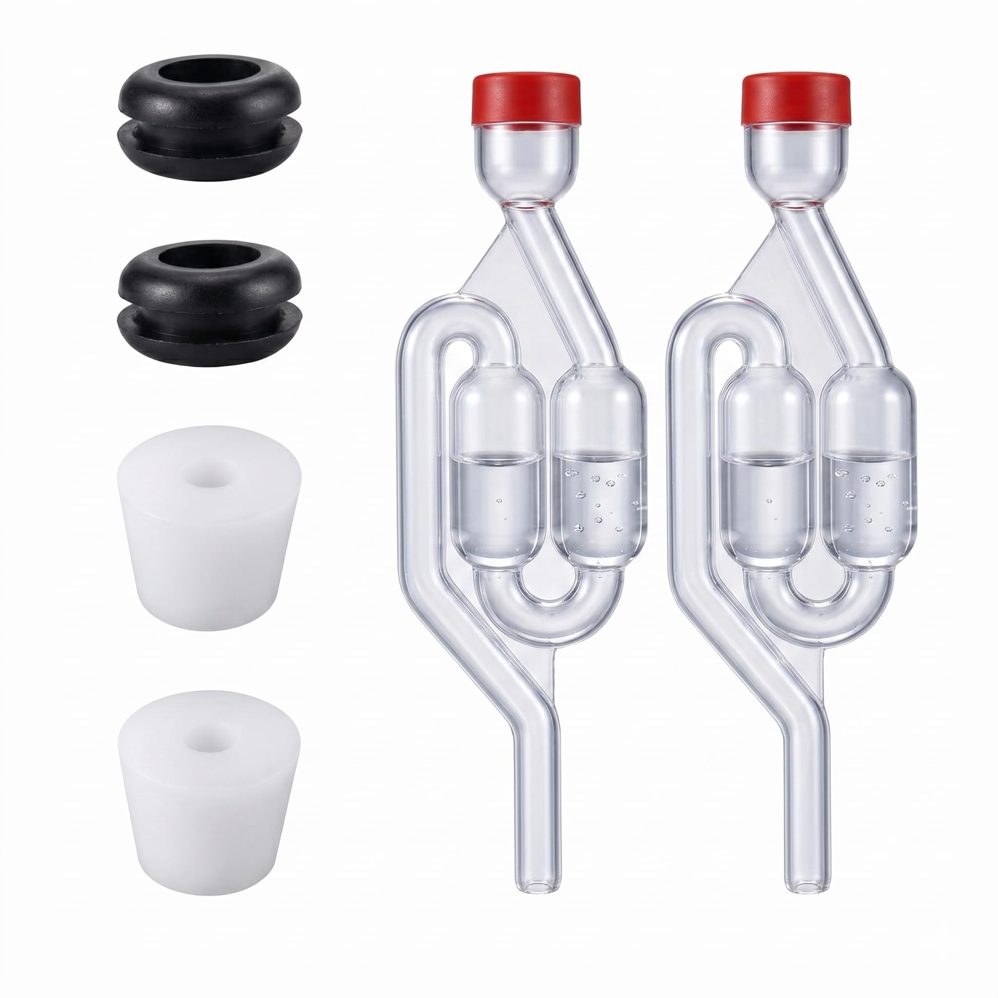 Rubber Bung & Airlock Set, 6pc for Glass Demijohns and Fermentation Buckets