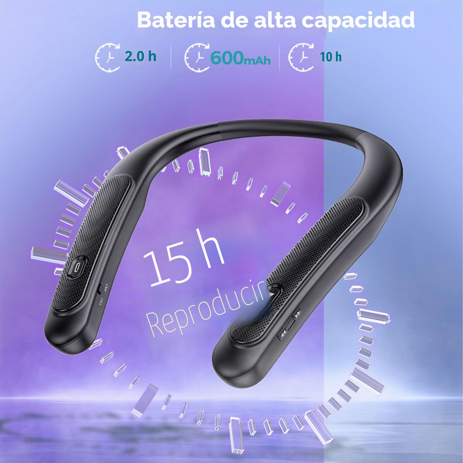 Asixxsix Altavoz Bluetooth de Banda para la Banda para el Cuello, Altavoz de Cuello de Sonido Estéreo 3D con Tiempo de Juego de 12 H y Micrófono Incorporado, Altavoz Inalámbrico,