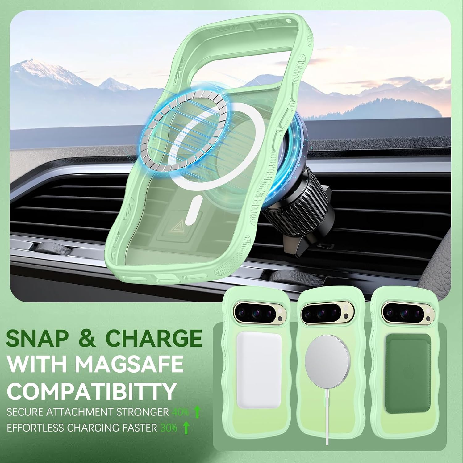 BENTOBEN Magnetic for Google Pixel 10 Pro XL Case Cute, Curly Wavy Pixel 10ProXL Case [Compatible with MagSafe]Anti-Slip Bumper Matte Slim Women Girls Boys Cover for Google 10ProXL 6.8", Matcha Green image 4