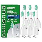 Brushmo e-Series Total Clean Replacement Toothbrush Heads, Compatible with Philips Sonicare Screw-on Electric Toothbrush Handles, 6 Standard Heads, Medium Firm Dupont Bristles, BM726-bg, White