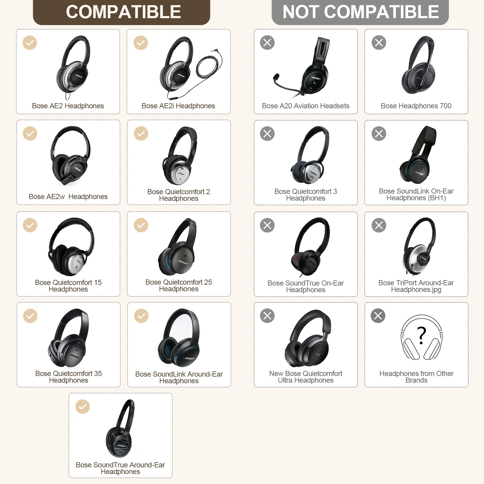 Coussinets De Rechange Pour Casque Bose SoundTrue AE2 - Kit Complet Avec Bandeau - Noir