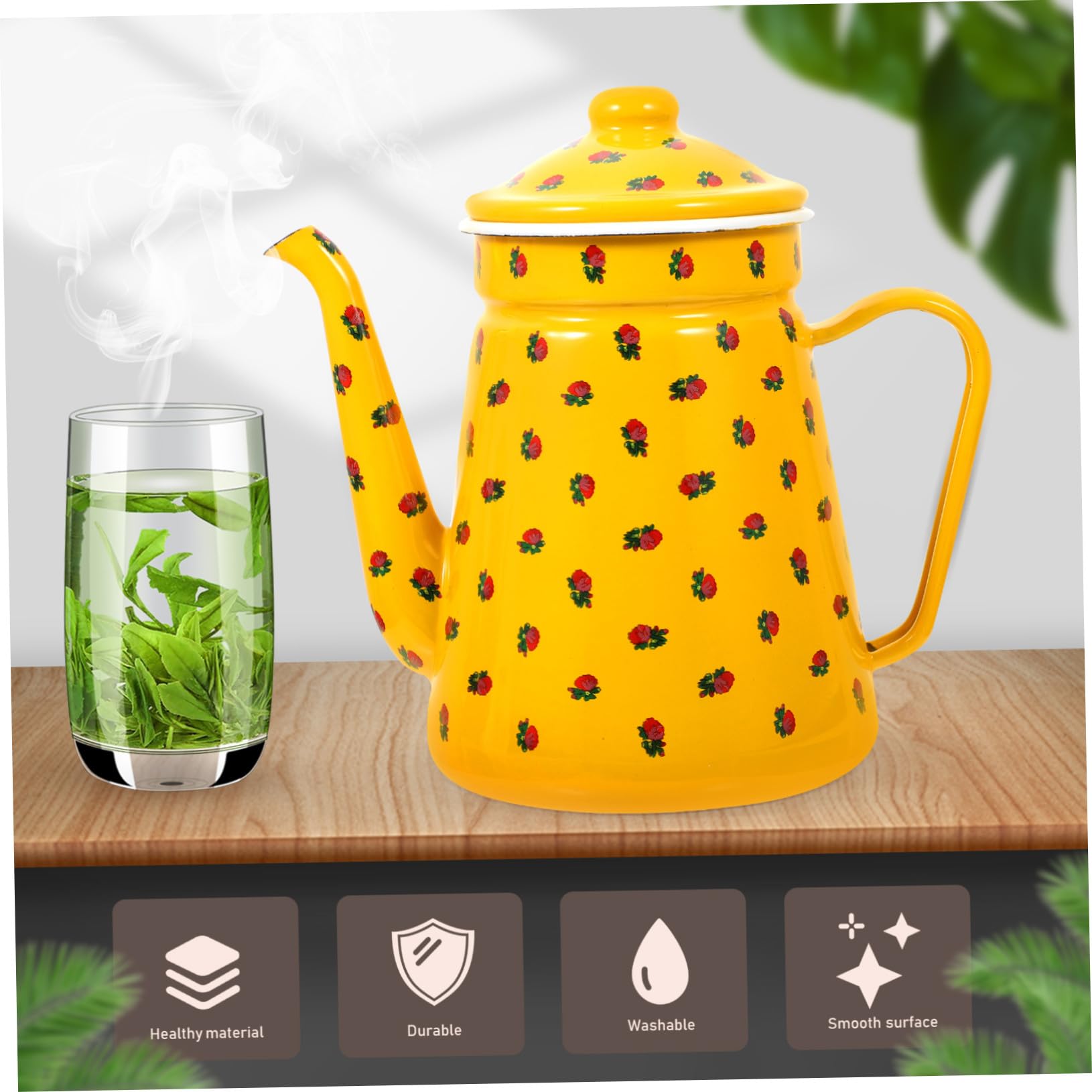 Cabilock Bouilloire Émaillée et Poignée Ergonomique avec Bec Fin Vintage 1,5l pour Bureau et Préparation de Thé la Maison