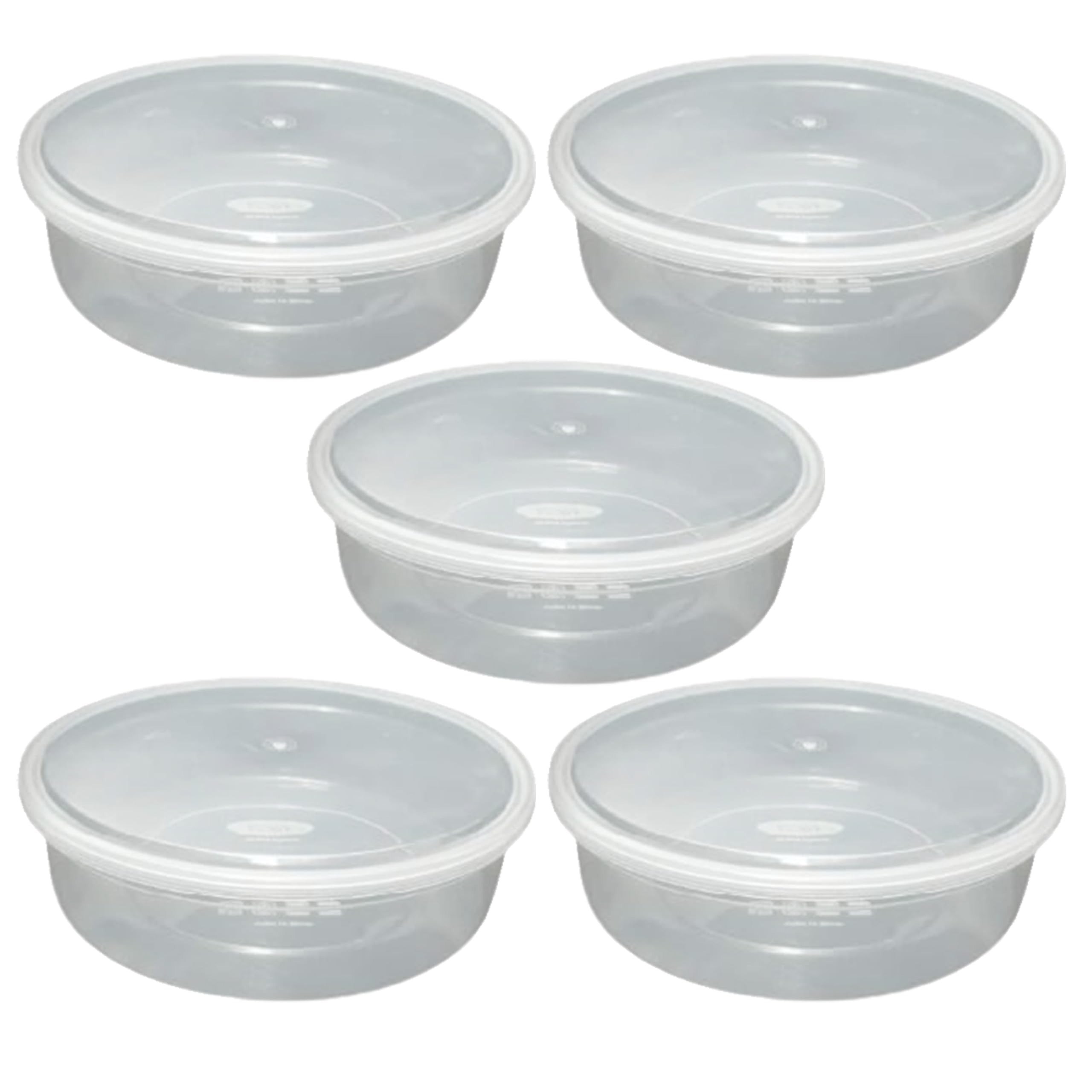 Clear (Pack Of 5) 2000Ml Round Plastic Containers With Airtight Lids Takeaway Food Storage Containers For Food Prep Salad & Cake Boxes, Bpa Free Microwave Dishwasher & Freezer Safe Stackable