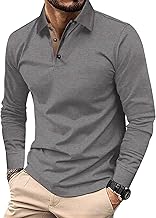 Men's Polo Shirt Casual Long Sleeve Cotton Polo Shirt Top Contrast Color Autumn Winter Classic